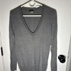 NWT J.Crew Marina Merino Wool V Neck Preppy Classic Sweater Gray Size Large